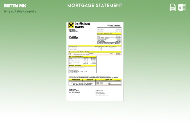 Модерен стил Бугарија Рајфајзен шаблон за извод за хипотека од банка